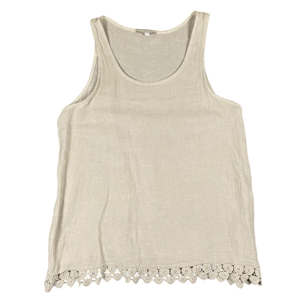 Carina Ricci Linen Cotton Blend Tank Top Crochet Lace Trim‎ Beige Size M Italy